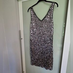 INC Silver Sequin Stretchy Mini Dress Size Medium